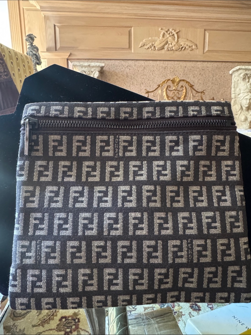 Fendi zucchino flat pouch 8” x 9”